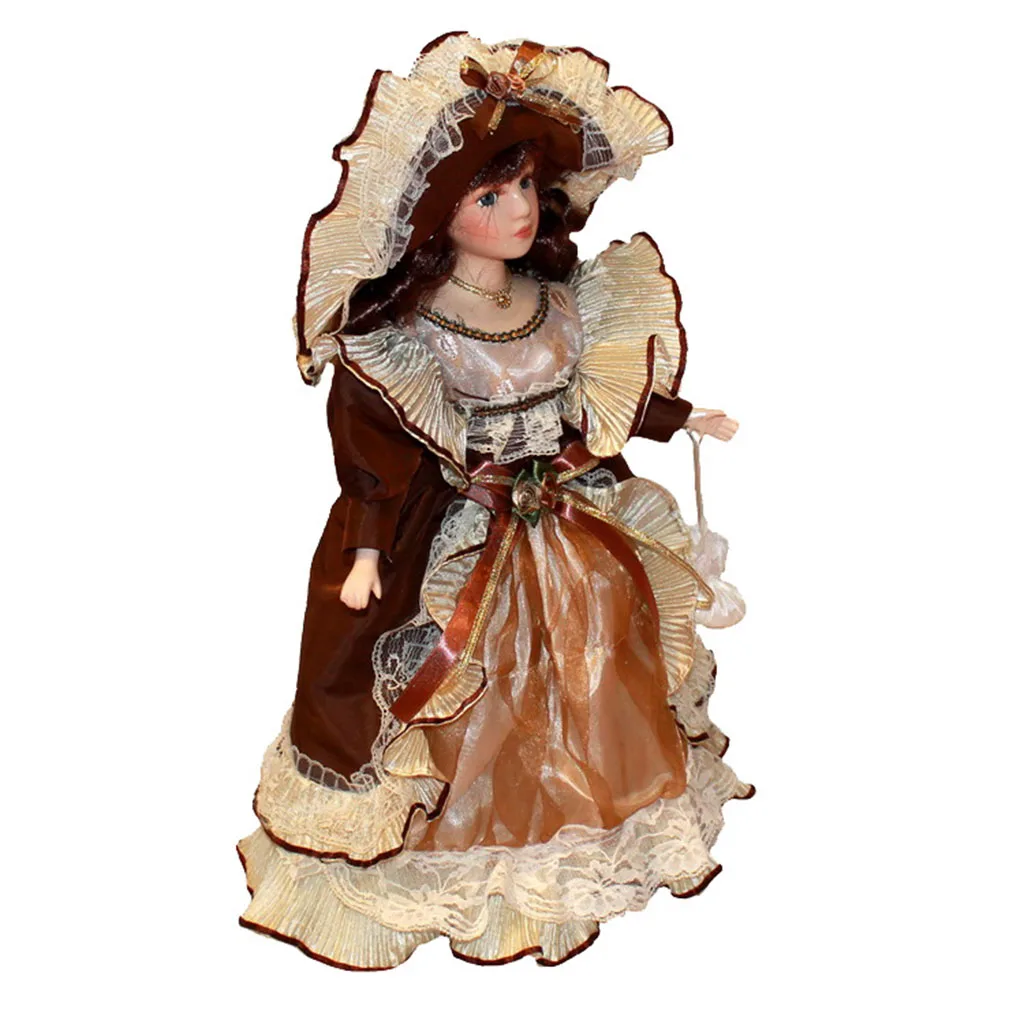 40cm Vintage Style Porcelain Dolls In Dress Hat With Display Stands
