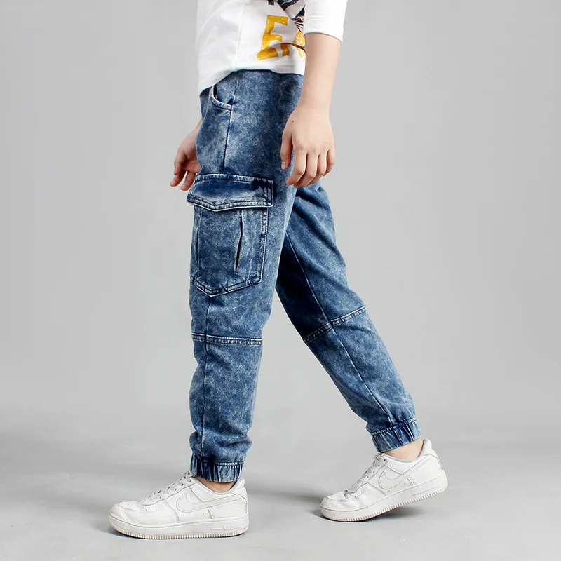 Детские вязаные джинсы для мальчиков, штаны, слаксы, штаны для мальчиков, верхняя одежда для мальчиков-подростков - Цвет: Синий