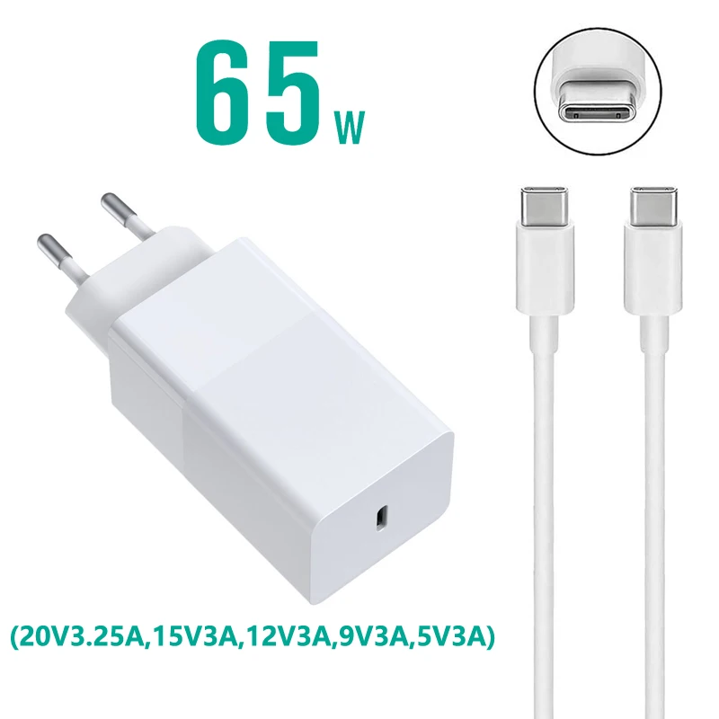 65W Usb Type C Charger 20V 3.25A GaN Power Adapter for Macbook HP Huawei Asus Lenovo Laptop Power Supply Adapter
