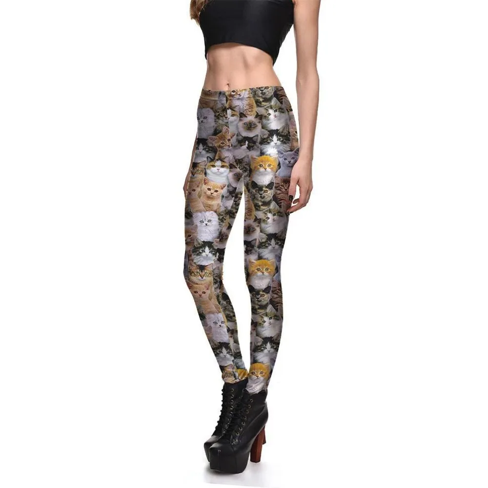 Cute Cats Pattern Printing Sportswear Outdoor Elastic Force Breathable Leggings Polyester Women Push Up New Casual Leggings