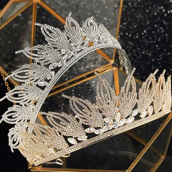

FORSEVEN Luxury Elegant Crown Crystal Leaves Tiara Trendy Shiny Rhinestone Crown Women Party Bridal Wedding Hairband Accessories