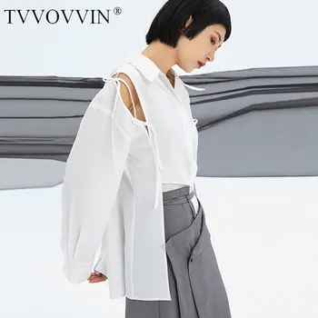 

TVVOVVIN Blouse Minority Irregular Women Loose Wild Rotator Cuff Separation Shirt White Simple Women Clothes 2020 Autumn XJ5190
