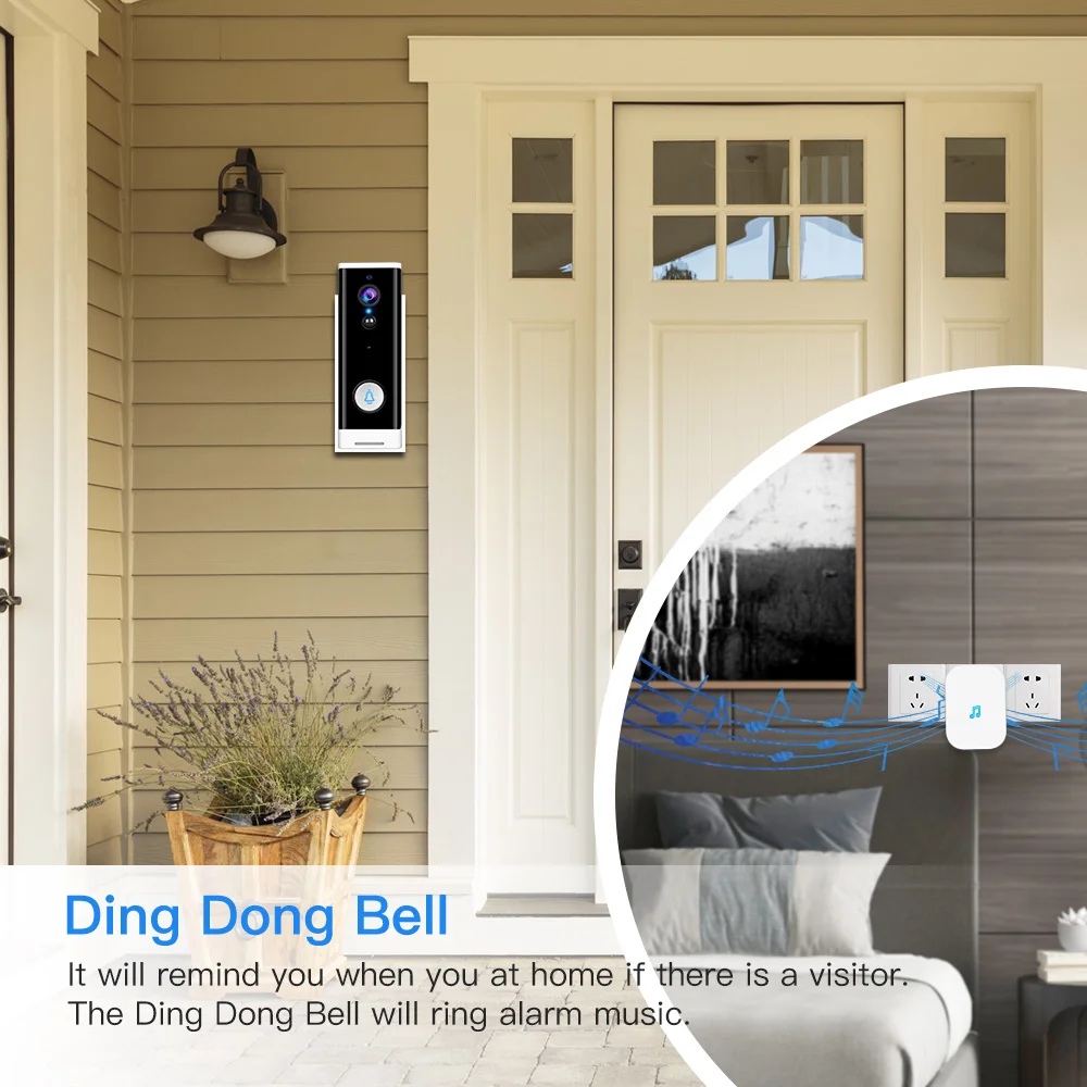 WiFi Video Doorbell 1080P Wireless Smart Security Camera Door Bell 2-way Talk PIR Motion Detection Night Vision Tuya Intercom