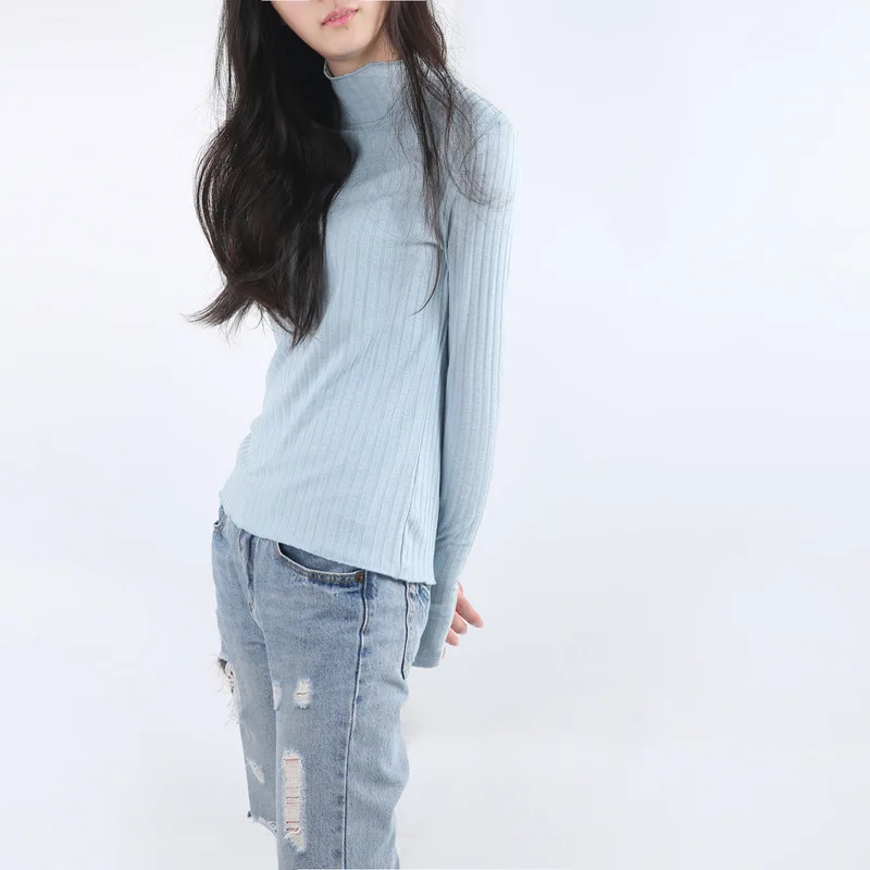 

Spring Autumn Western Style Fashion Slim Long Sleeve Thin Fabric SML XL XXL Turtleneck Blue Woman Casual Knitwear Lady Sweater