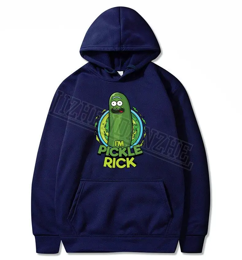 Дизайн Genius pickle толстовки с капюшоном с изображением Рика для мужчин Ricka and morty толстовки панк топы хипстер Рик и Морти Толстовка Топы - Цвет: Тёмно-синий