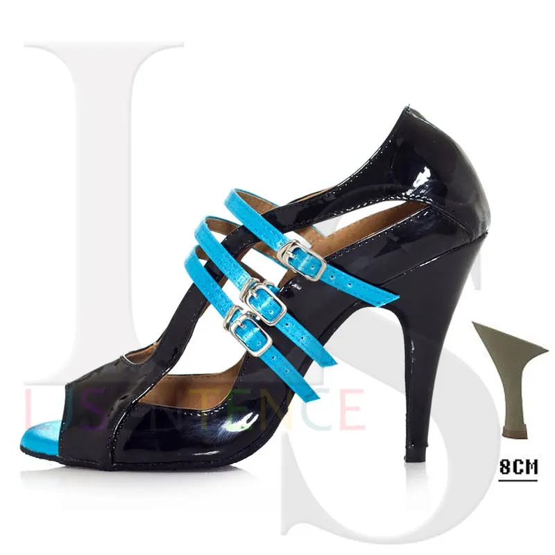 Black Blue 8 Cm Чувственные черные и синие бальные туфли для латинских танцев женские популярные туфли на высоком каблуке для танго сальсы Paso doble cha-cha Rumba Jive LJSENTENCE L006 - Цвет: Black Blue 8 Cm