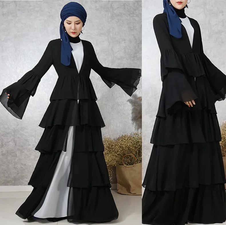 Дубай Стиль женщины открытый передний Кафтан Абая, для мусульман кардиган Jilbab халат Макси Вечерние платья