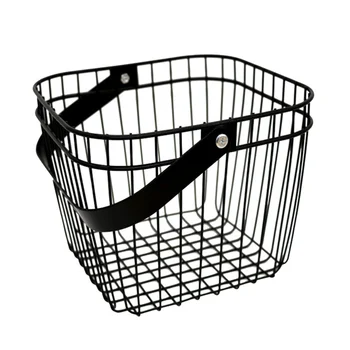 

Iron Sundries Container Practical Handle Storage Basket Portable Countertop Fruit Organizer for Shopping Home (Black)