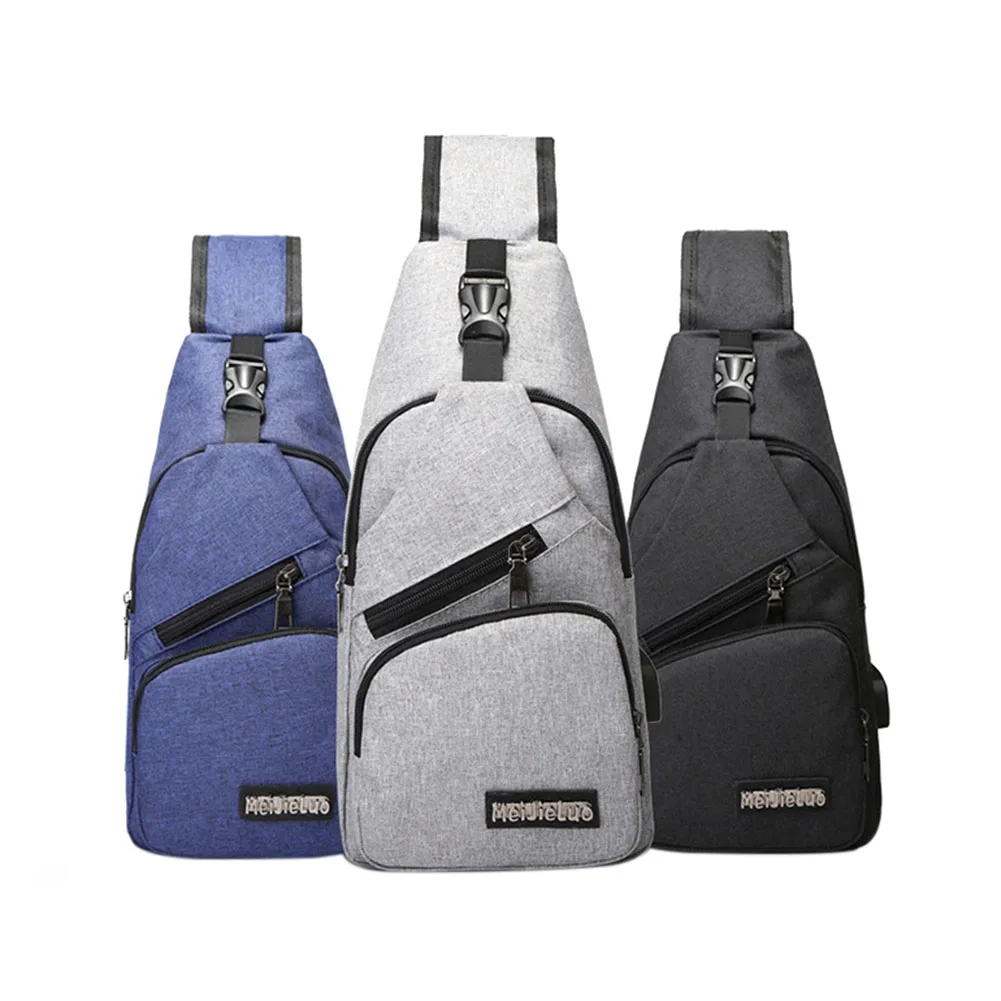 

AA Male Shoulder Bags USB Charging Crossbody Bags Multifunctional Canvas Anti Theft Chest Bags Short Trip Messengers Bag