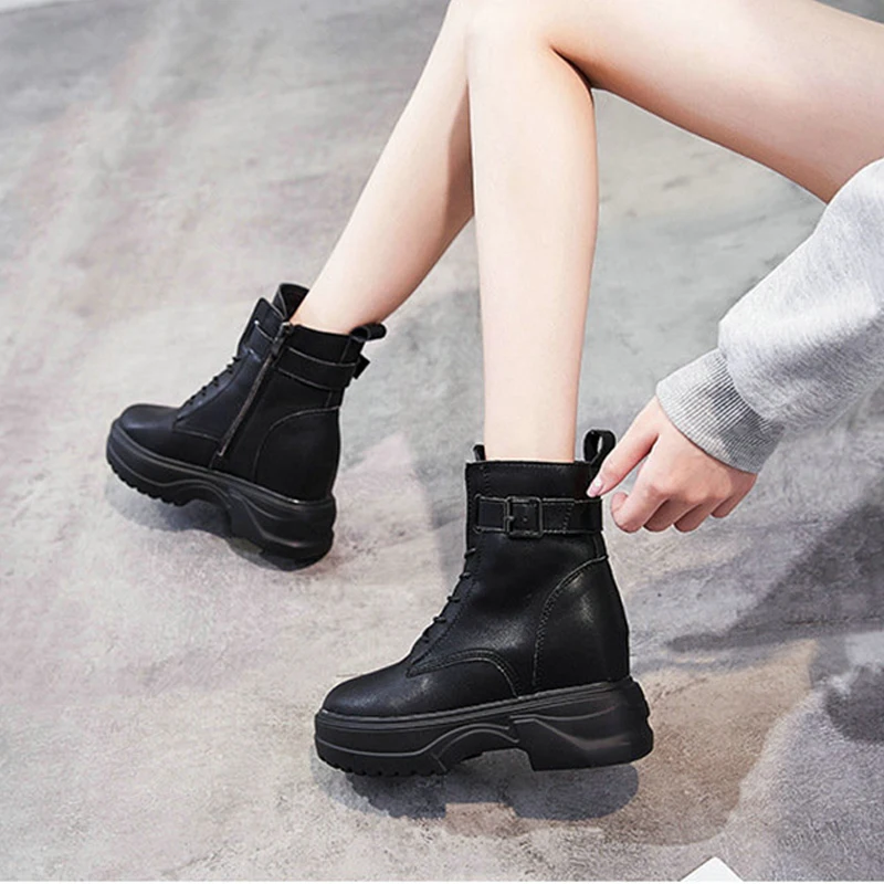 Women's autumn and winter fashion non-slip thick-soled lace-up short boots casual high-top wedge heel women's boots FD-11