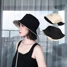 Новинка, трендовые повседневные рыбацкие шапки, женские одноцветные двухсторонние Панамы от солнца, двухсторонние Панамы