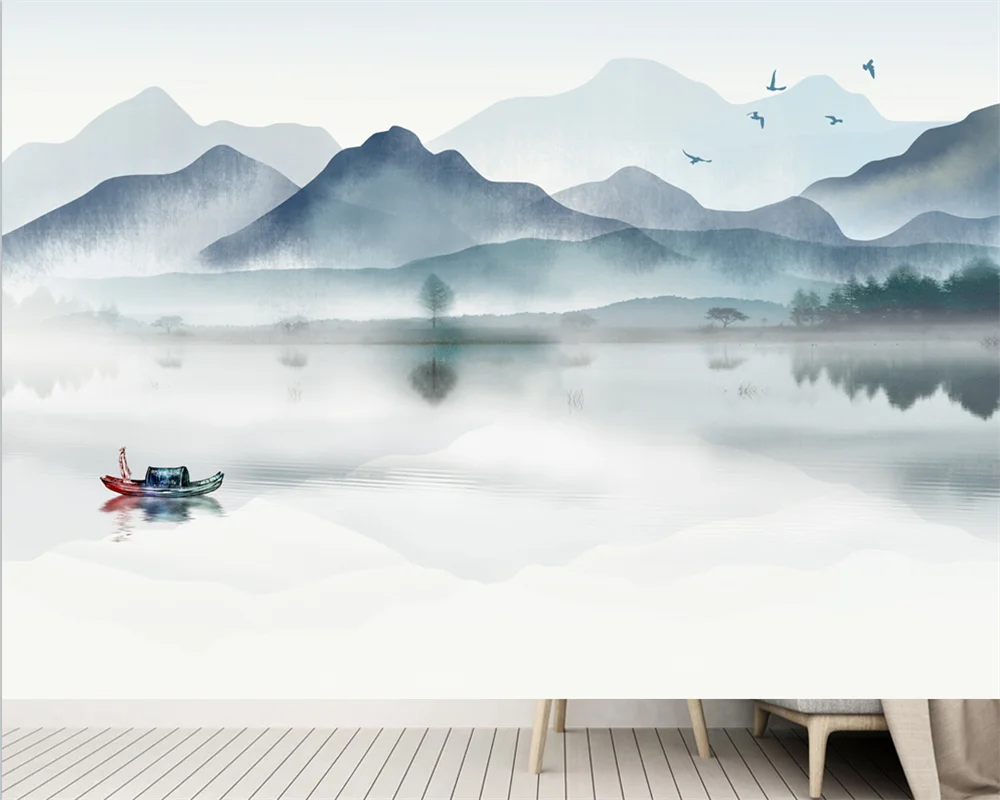 

beibehang papel de parede Customized new landscape background modern minimalist freehand Zen ink landscape wallpaper