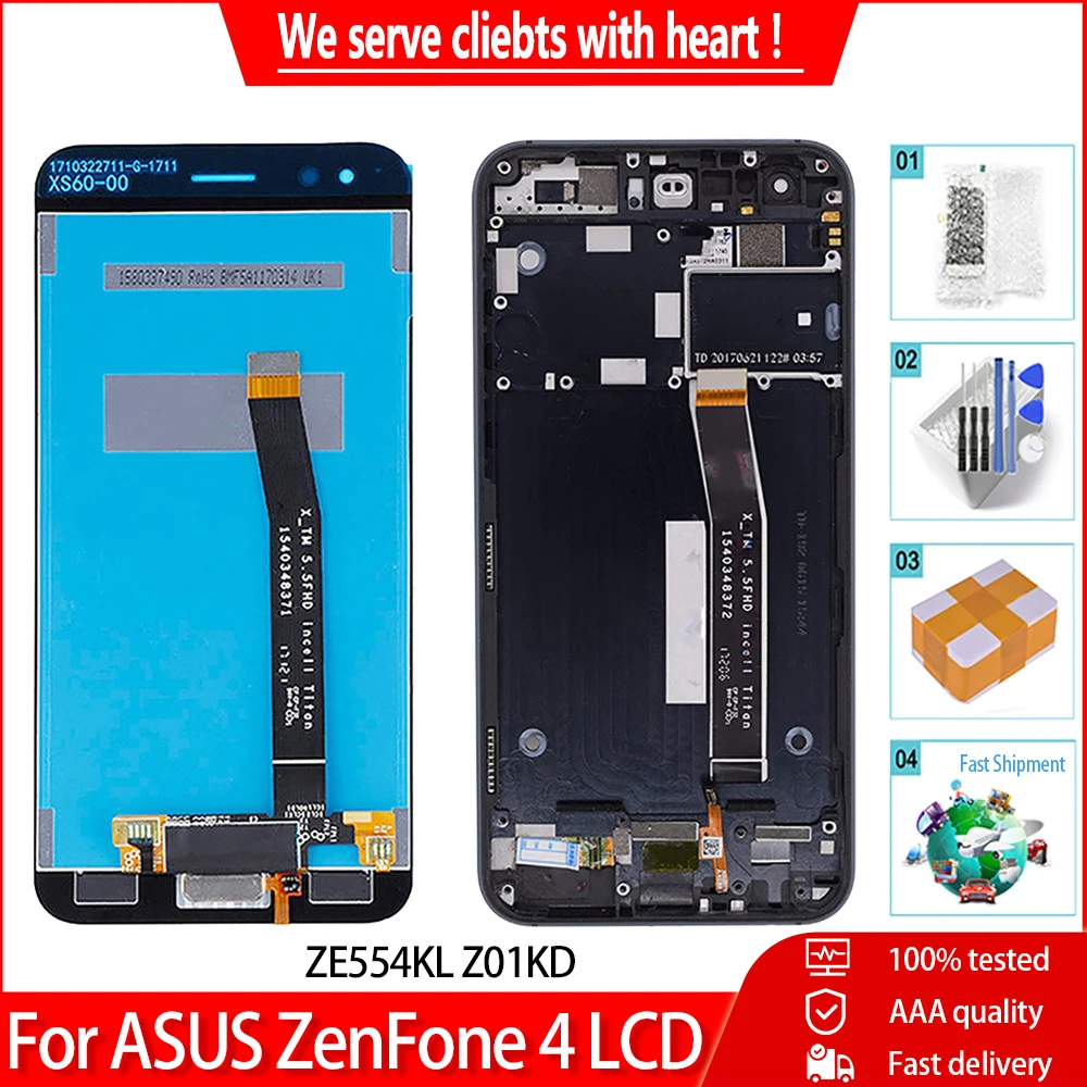 ЖК экран 5 дюйма для ASUS ZenFone 4 ZE554KL Z01KD с дигитайзером в сборе и рамкой замены