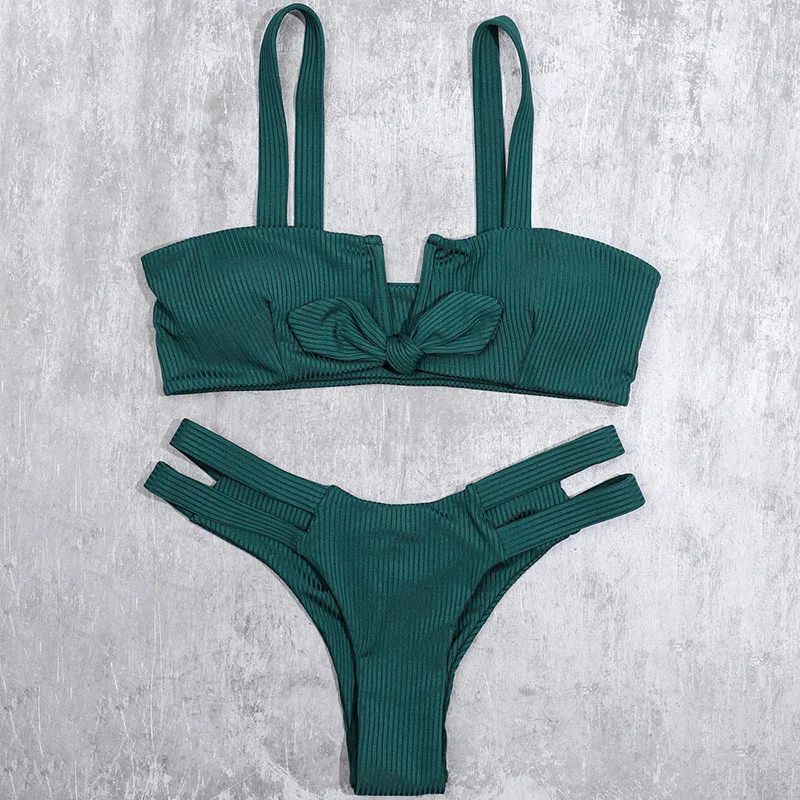 ZTVitality Bow Green Bikinis Push Up Bikini 2020 New Arrival Hollow Out Underwire Low Waist Swimsuit Sexy Swimwear Women Biquini