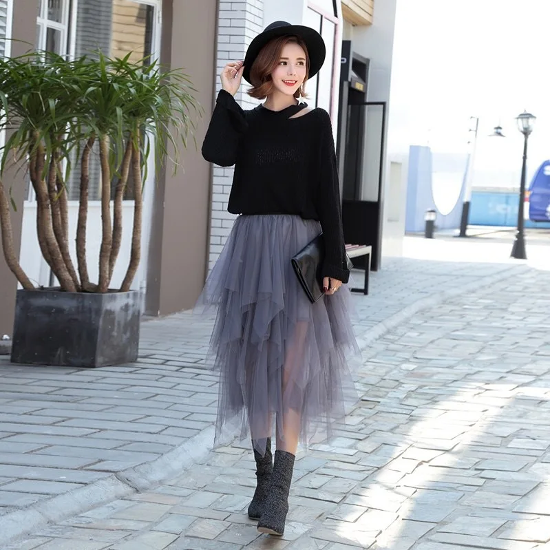 

INS Super Fire Skirt 2019 New Style Early Spring Irregular Network Mesh Dress Tutu Mesh Dress Autumn And Winter