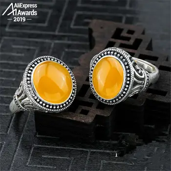 

10*14mm 6.18 Sale S925 Sterling Silver Ukraine Amber Rings Exaggerated Rings health rich lithuania Retro Handmade
