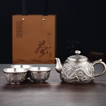 

Fine Silver 999 Sterling Silver Tea Sets Dragons Silver Teapot Tea Kung Fu Tea Kettle