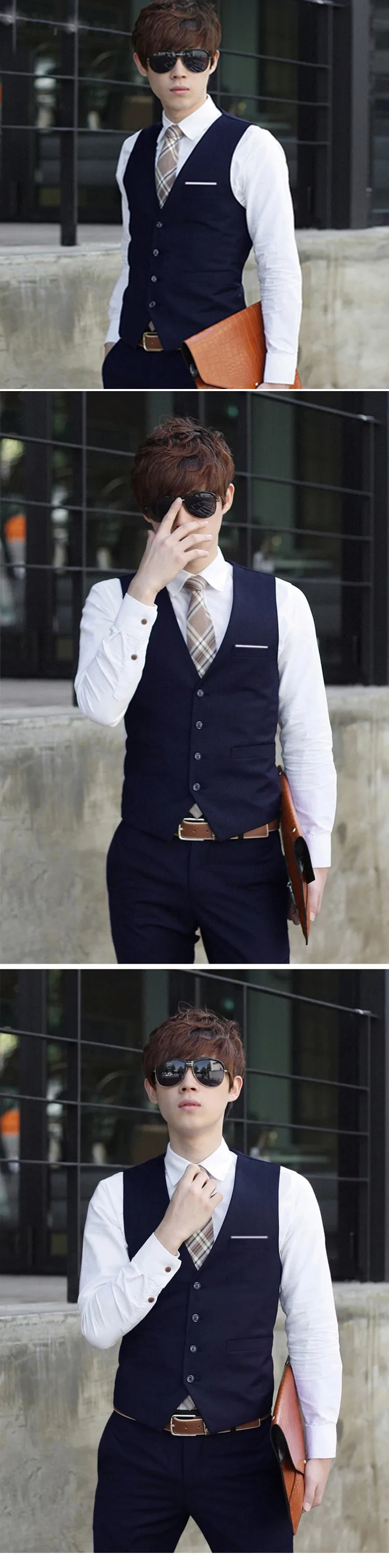 Men's Solid Color Waistcoat Work Clothes Business-Style Single-Breasted Suit Vest-Run