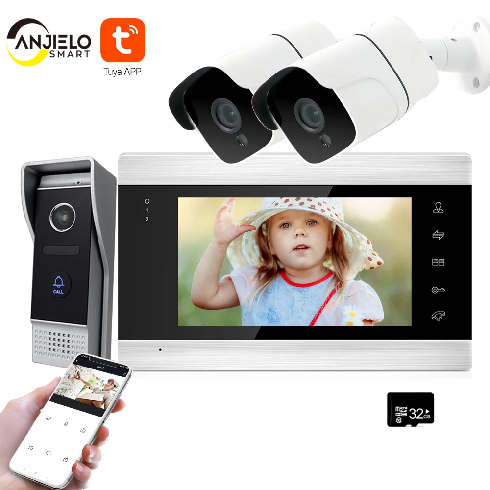 - AnjieloSmart New 7 Inch WiFi Smart IP Video Door Phone Intercom System with 2x720P Surveillance CameraSupport Motion Detection