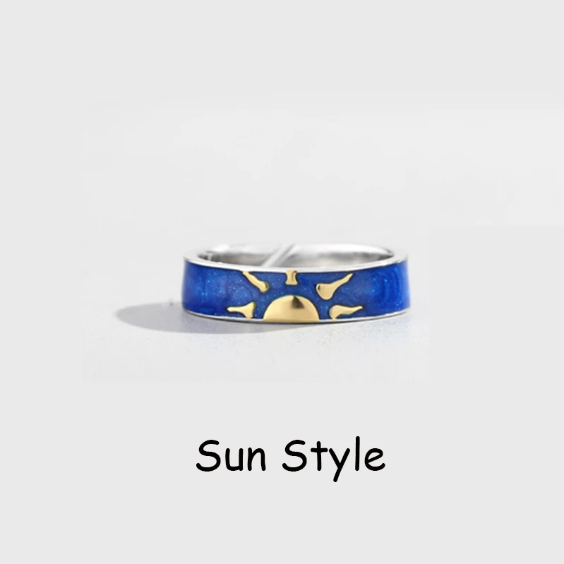 Серебряное парное кольцо с изменяющимся размером Moon Sun Lovers' кольцо 925 Пара Кольца для девочек мальчиков лучший друг ювелирные изделия подарок на день Святого Валентина
