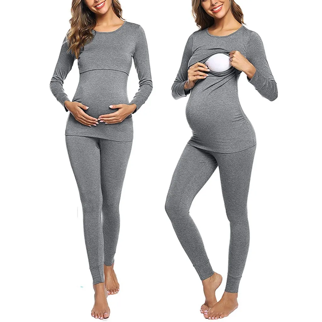 Новая Пижама для беременных, пижама для кормящих мам, комплект одежды для сна, женская одежда для кормящих матерей, пижамный комплект с длинным рукавом