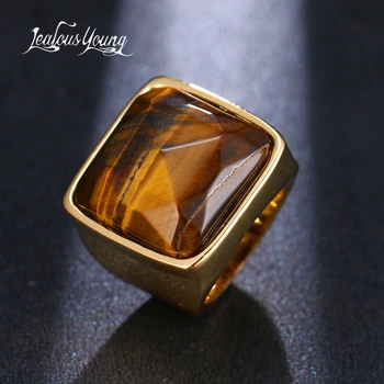 

2020 Fashion Women Semi-precious Stone Engagement Rings with Luxury Gold Color Square Finger Ring Wedding Party Jewelry Gift