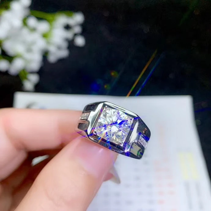 PROCOGEM Moissanite мужские кольца 1ct 2ct 3ct VVS отличный блеск обручальные кольца серебро 925 пробы ювелирные украшения#680