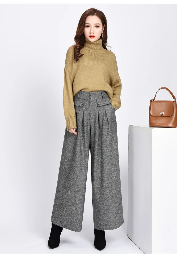 capris 2020 winter warm wool women's pants female high waist pleated wide leg pants capris for women trousers woman Plus size 4xl high waisted jeans