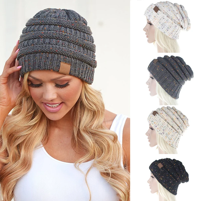 

New Winter Beanie Hats for Women Warm Stretch Crochet Knitted Wool hats Cap Beanies