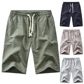 

2020 Summer Men Solid Color Pockets Drawstring Elastic Sports Shorts Cotton Homewear Pants Short Pants men