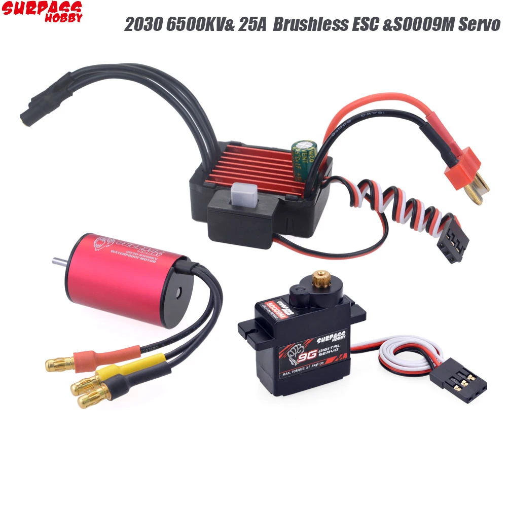 

SURPASSHOBBY Waterproof Combo 2030 6500KV 2S Brushless Motor+25A ESC+S0009M 9G Servo for 1:20 1:18 GTR/Lexus RC Drift Racing