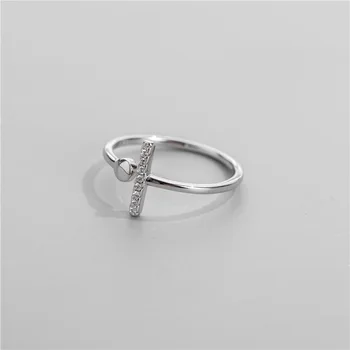 

Sodrov S925 Sterling Silver Korean Single T Diamond Open Ring, Polka Dot Glossy Fashion Minimalist Personality Ring