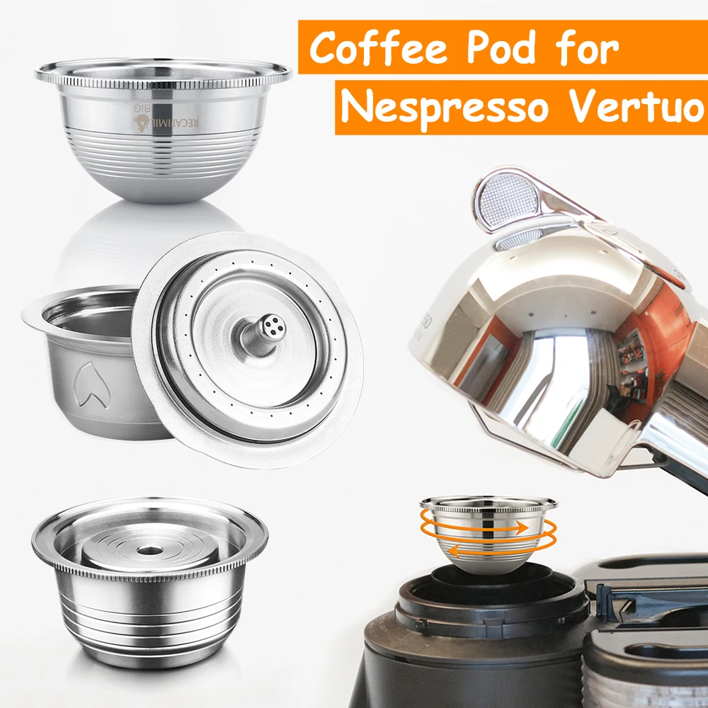 Coffee Capsule+Coffee Tamper Reusable Vertuoline Pods Refillable Vertuo Capsules Stainless Steel Compatible with Nespresso Vertuoline GCA1 and Delonghi ENV135S 