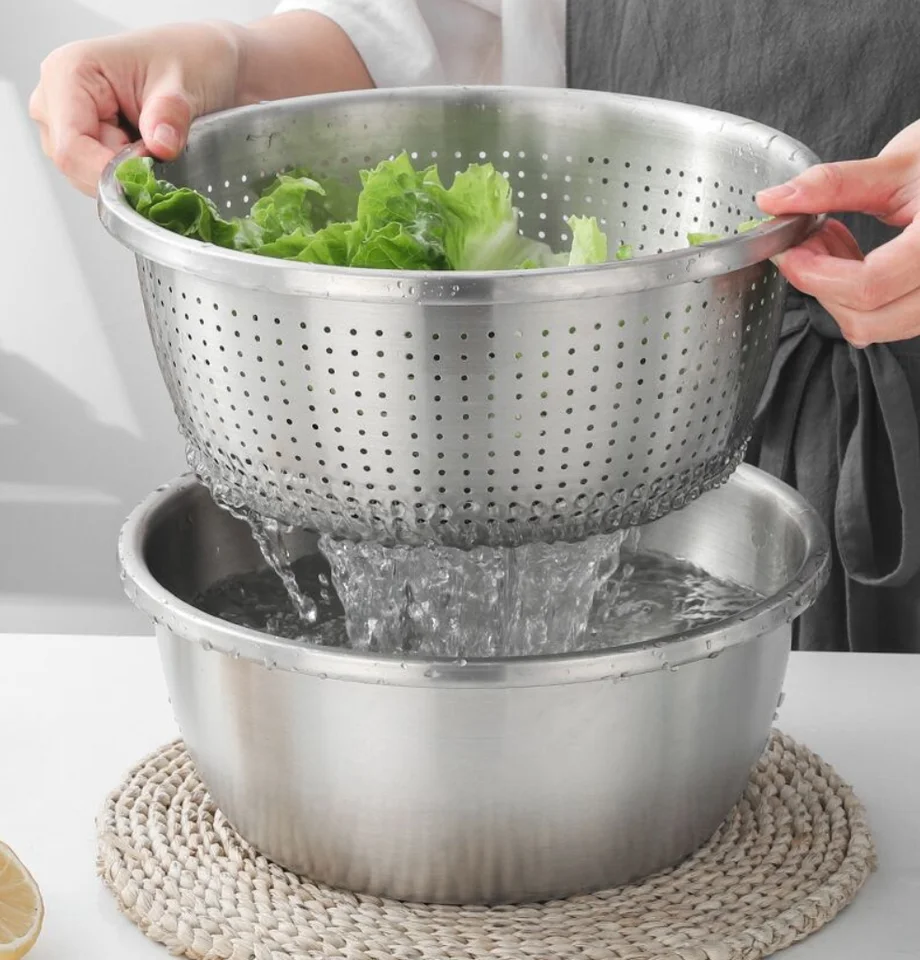 Set Di 2 Scolapasta E Ciotola In Acciaio Inox 304 - Perfetto Per Risciacquare Riso, Pasta, Frutta E Verdura - 22 Cm