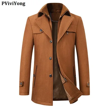 

PViviYong 2019 new arrival high quality wool trench coat men,men's double collar jackets men thicked parka 1933