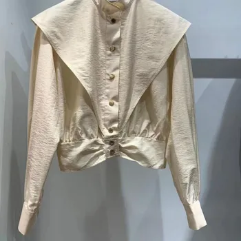 

Women Shirt Spring /Summer 2020 New Single-breasted Waist Puff Sleeves Small Stand-up Collar Long-sleeved Women's Shirt