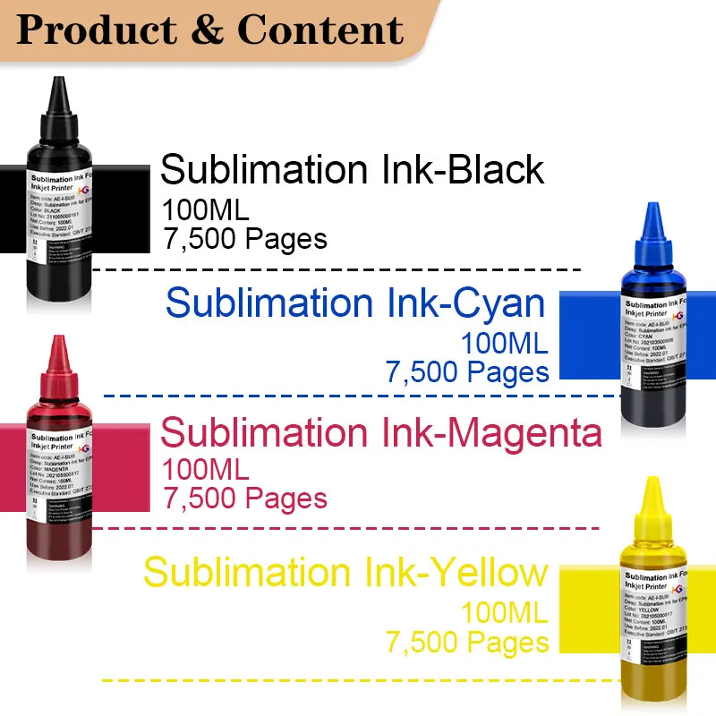 6 BottLe Inkjet Sublimation Ink Universal 2 Color x 100ML For Epson Desktop Printers Heat Transfer Ink Heat Press Used