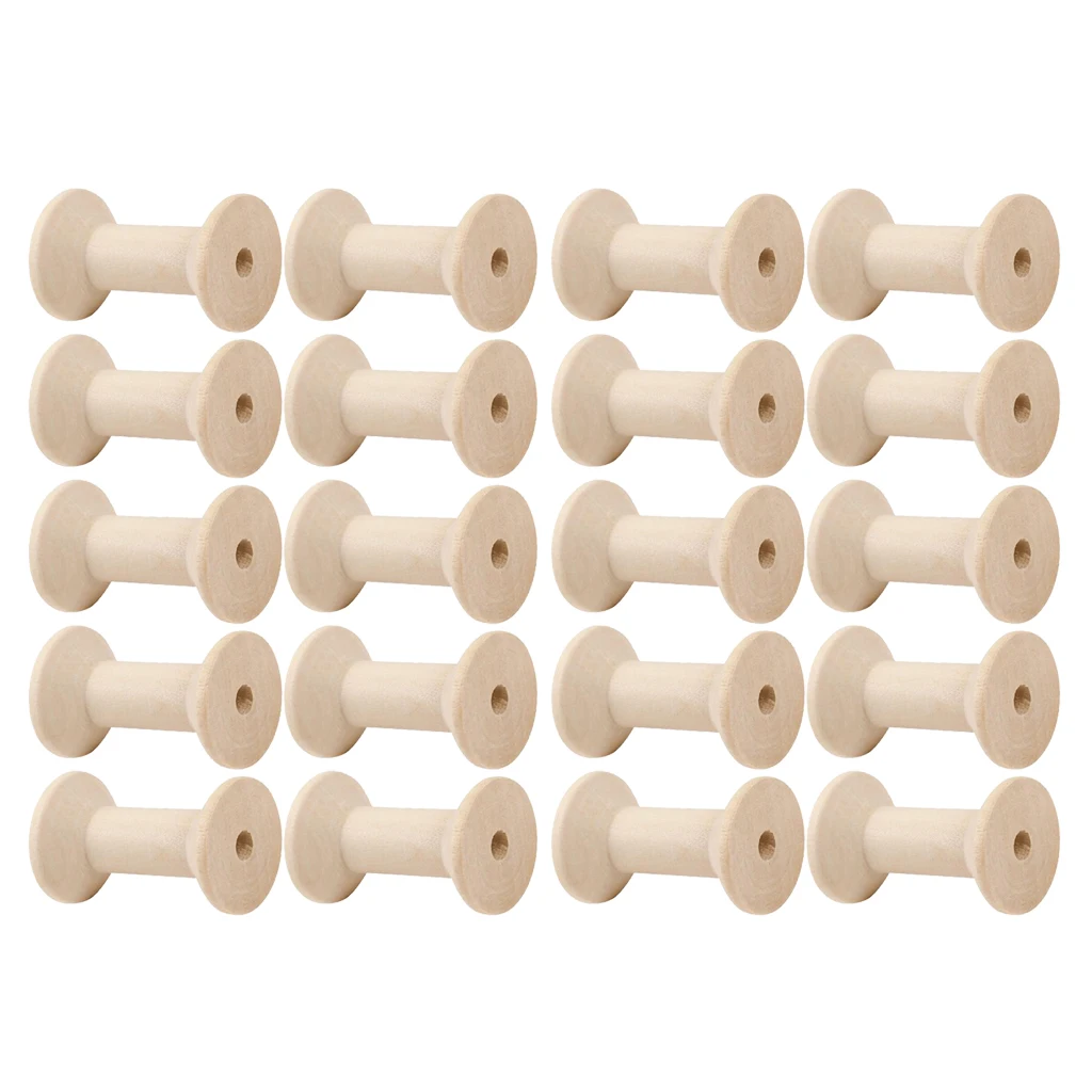 20pcs Natural Vintage Wooden Bobbins Mini Thread Spool Empty Sewing Ribbon Yarn Floss Wood Crafts Storage Organizer Coils Winder
