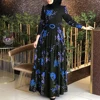 Fashion Summer Sundress Women Long Sleeve Muslim Abaya Dress Ethnic Floral Print Belt Maxi Kaftan Robe 2020 Sexy O Neck Dresses