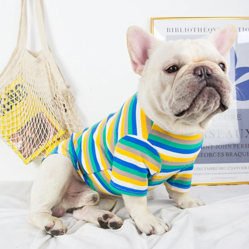 Fashion French Bulldog Summer T-shirt Colorful Vest Coat Pet Dog Clothes Small Medium Dogs Corgi Chihuahua Pug Sweater KLC15