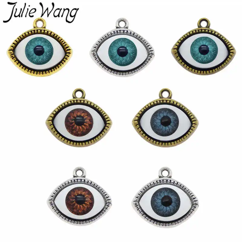 Mixed 7 Colors Julie Wang, 7 шт., сплав, человеческий сглаза, амулеты, пластмассовый глаз, многоцветное ожерелье, Подвески, браслет, аксессуары для изготовления ювелирных изделий - Окраска металла: Mixed 7 Colors
