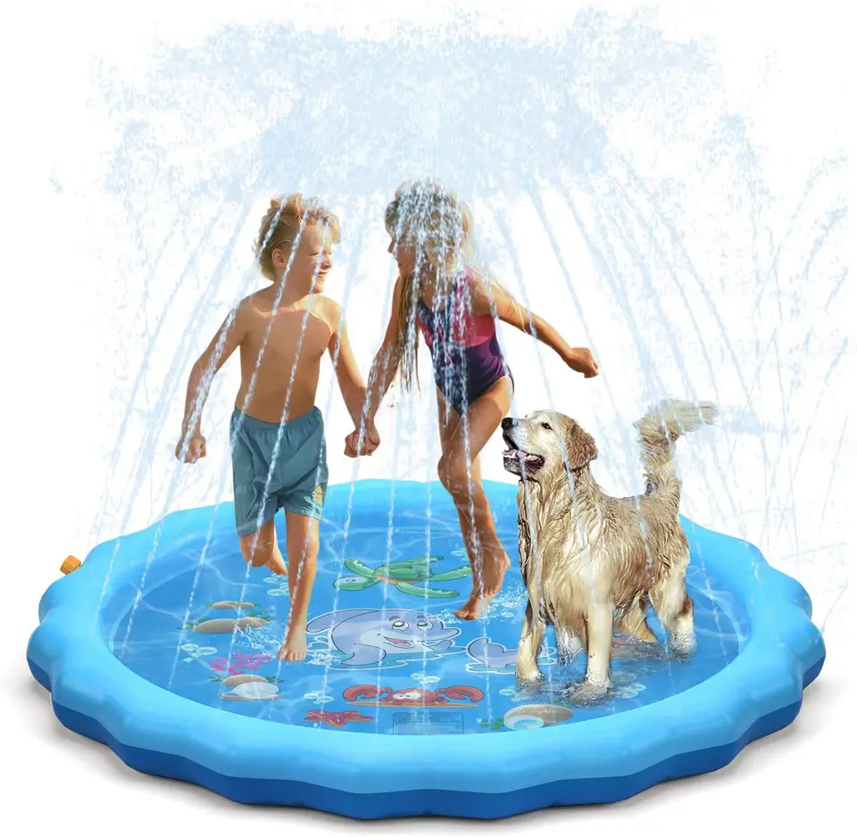 170cm crianças sprinkler almofada tapete crianças verão ao ar livre  respingo de água jogar tapete gramado inflável sprinkler almofada brinquedo  para cães crianças - AliExpress