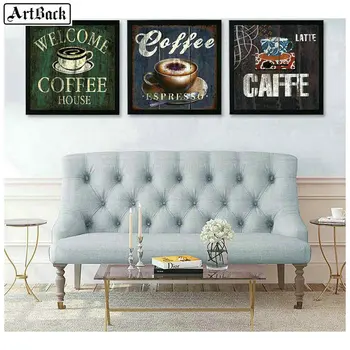 

ArtBack three fight 5d diamond painting coffee pattern full square sticker diy diamond mosaic landscape wall decoration