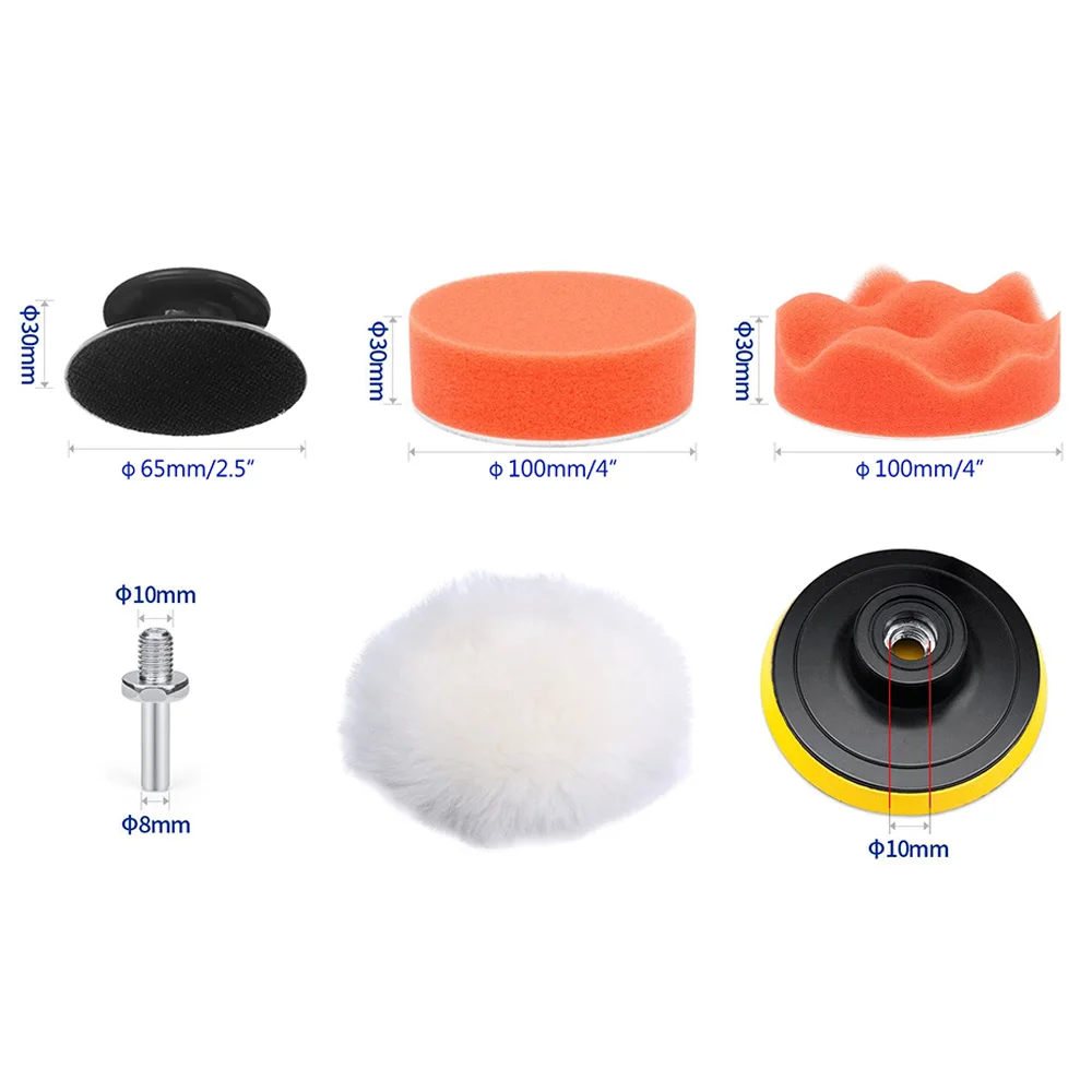 8Pcs Polishing pad Kit Manual Buffing Pad Set 4 inch waxing Foam Gripper Handle Drill Paint correction kit buffer detailing