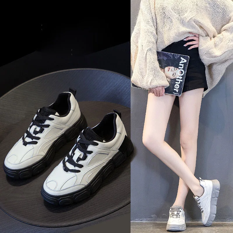 

Autumn winter new luxury leather white flat shoes women trend platform plus velvet warm outdoor non-slip walk Slip On Sneakers