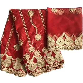 

5+2 yards/lot beautiful bead bazin riche red gold embroidery beading with tulle lace high quality getzner african lace fabric