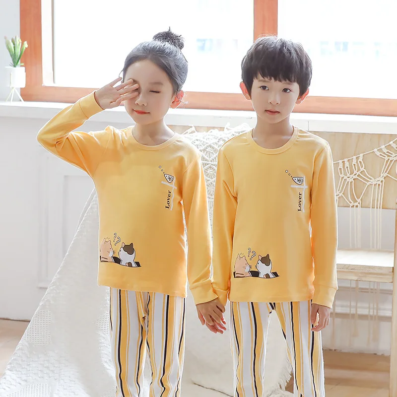 Осенние детские пижамы, комплект одежды для мальчиков и девочек, костюм для сна с героями мультфильмов детские пижамные комплекты из 2 предметов с длинными рукавами+ штаны Детская Пижама - Цвет: YL-19