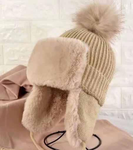 Khaki Winter Unisex Windproof Bomber Hats Cap Female Newest Fashion Thicken Plush Coldproof Beanies Hats Casual Earmuff Hat - Color: Khaki
