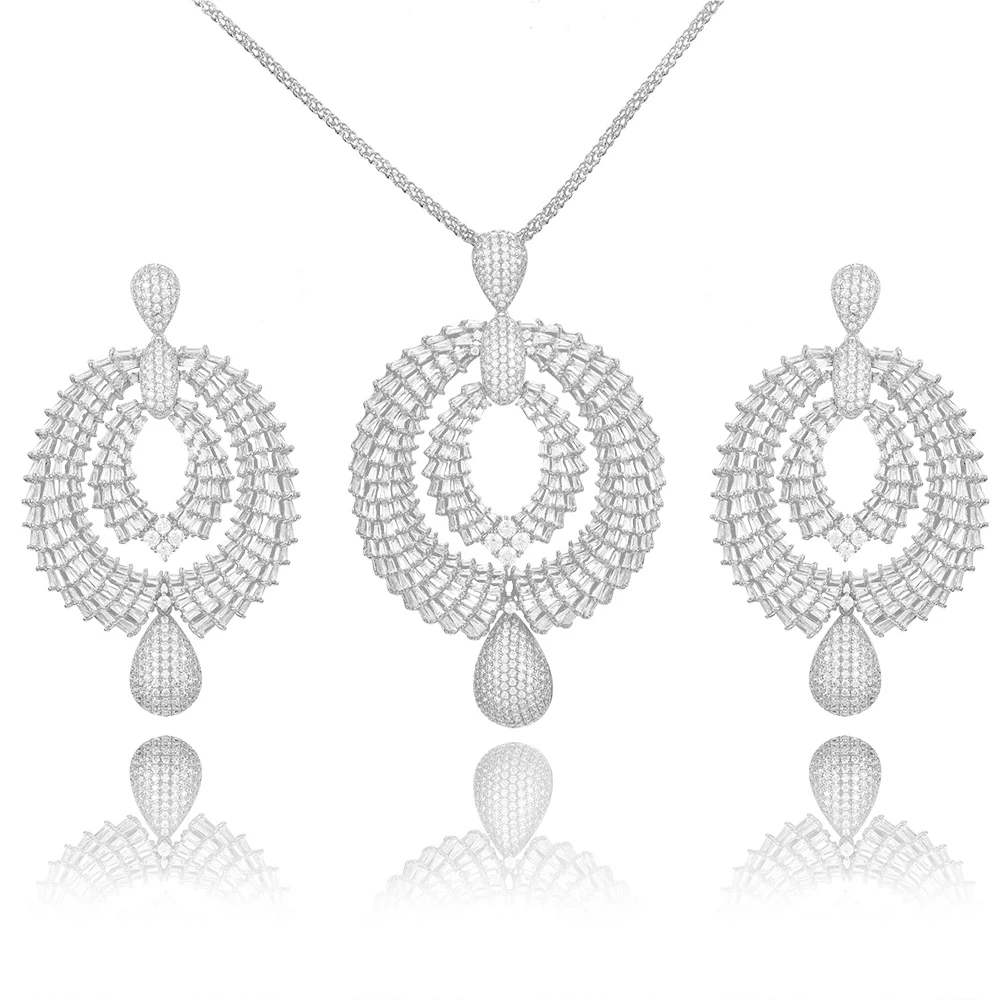 Silver GODKI, Роскошные, большие, смелые, нигерийские ожерелья, серьги, ювелирные наборы для женщин, свадебные с кубическим цирконом, индийские, дубайские, свадебные ювелирные наборы - Окраска металла: Silver