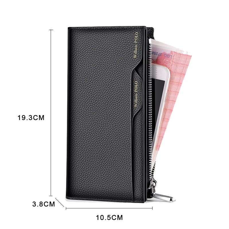 WILLIAMPOLO Long Wallet Men Clutch Bag With Strap Leather Men's Phone Credit Card Luxury Removable Card Holder Walet PL191469 3